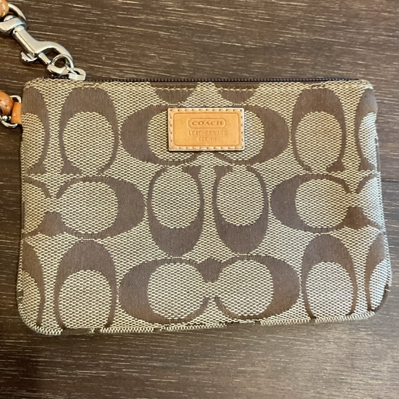 Coach Signature Brown and Tan Wristlet - Picture 2 of 7